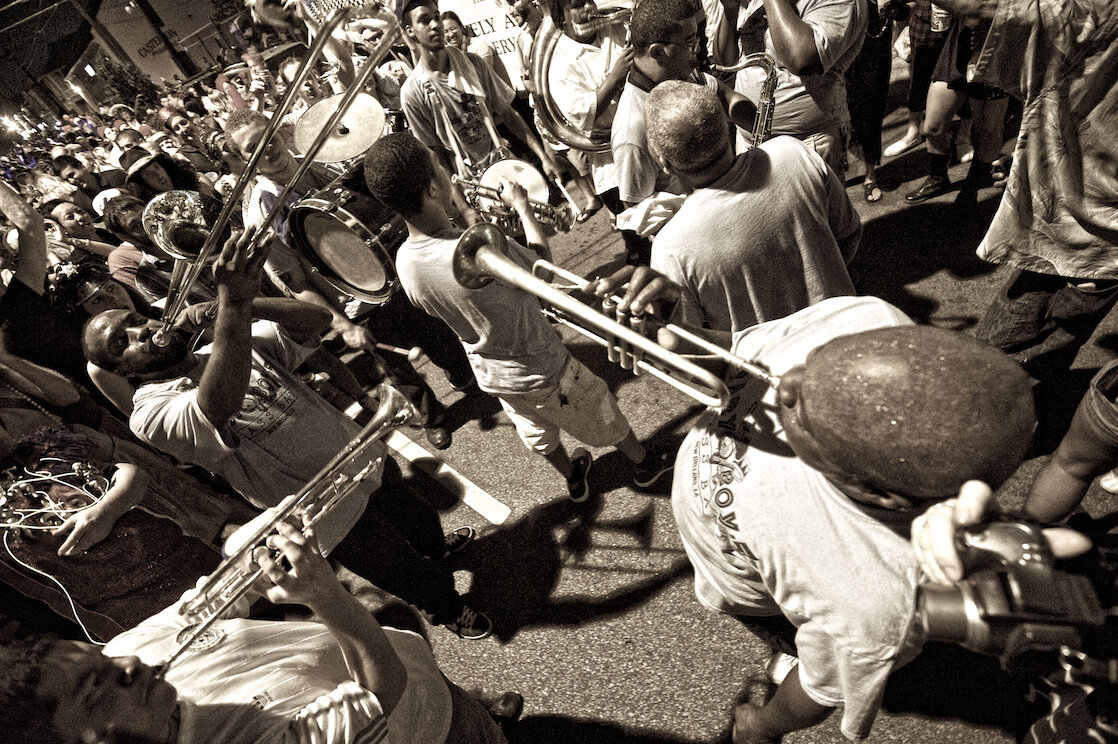 Treme Brass Band performs at night. Photo ©Marc Pagani Photography