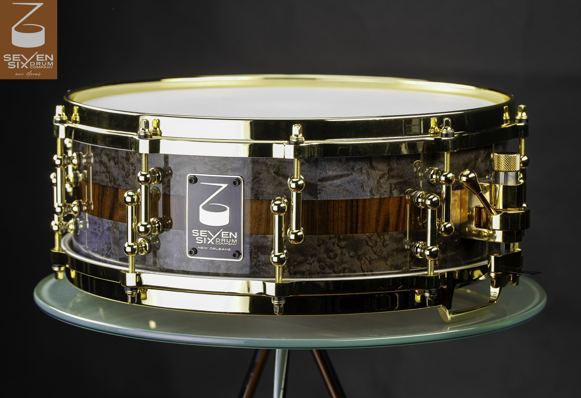 The Alfred Jordan jr Signature Aqua Blue Birdseye Maple and Bolivian Rosewood Custom Snare Drum